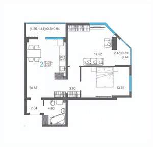 2-к квартира, строящийся дом, 64м2, 15/17 этаж