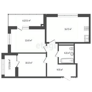 2-к квартира, вторичка, 63м2, 3/9 этаж