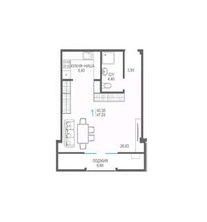 1-к квартира, вторичка, 47м2, 4/7 этаж