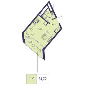 Студия квартира, строящийся дом, 32м2, 12/20 этаж