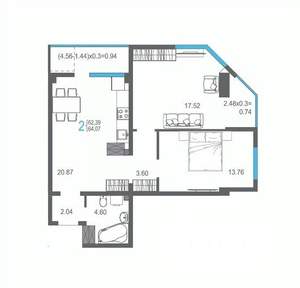 2-к квартира, вторичка, 64м2, 14/17 этаж