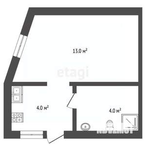 1-к квартира, вторичка, 21м2, 1/1 этаж