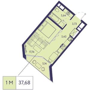 1-к квартира, вторичка, 38м2, 14/20 этаж