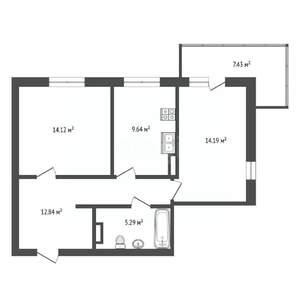 2-к квартира, вторичка, 64м2, 6/17 этаж