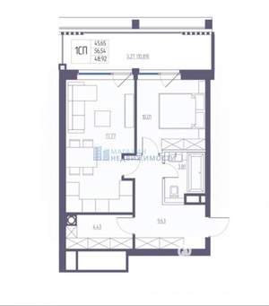 1-к квартира, вторичка, 57м2, 2/10 этаж