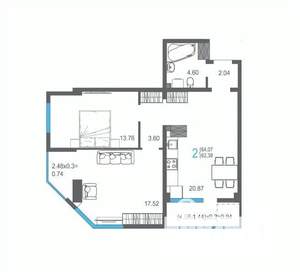 2-к квартира, строящийся дом, 64м2, 12/17 этаж