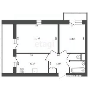 2-к квартира, вторичка, 49м2, 12/12 этаж