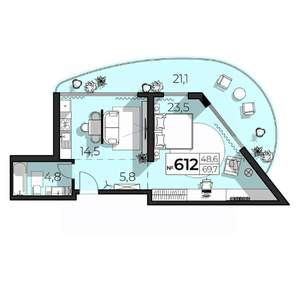 2-к квартира, строящийся дом, 70м2, 6/6 этаж