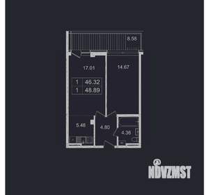 1-к квартира, вторичка, 49м2, 1/8 этаж