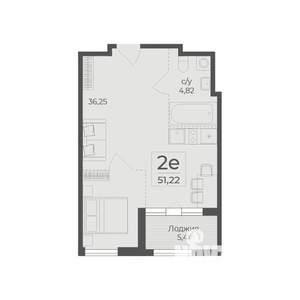 2-к квартира, строящийся дом, 51м2, 3/7 этаж