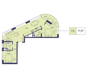 3-к квартира, вторичка, 72м2, 2/20 этаж