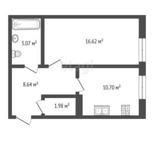 1-к квартира, вторичка, 43м2, 1/8 этаж