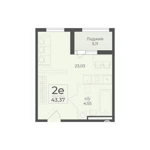 1-к квартира, вторичка, 43м2, 2/15 этаж