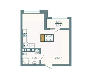 Студия квартира, вторичка, 37м2, 6/9 этаж