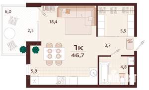 1-к квартира, вторичка, 47м2, 8/9 этаж
