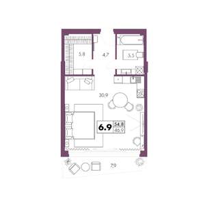 1-к квартира, вторичка, 55м2, 6/6 этаж