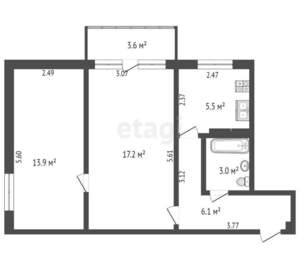 2-к квартира, вторичка, 47м2, 5/5 этаж