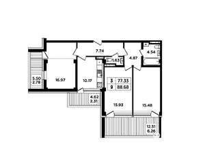 3-к квартира, вторичка, 89м2, 2/8 этаж