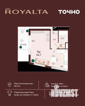 1-к квартира, вторичка, 37м2, 8/9 этаж