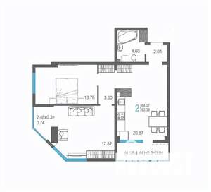 2-к квартира, строящийся дом, 64м2, 12/17 этаж