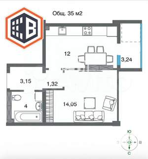 1-к квартира, вторичка, 35м2, 15/16 этаж