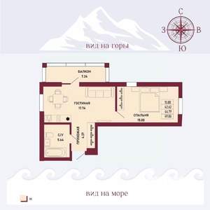 1-к квартира, вторичка, 45м2, 6/16 этаж