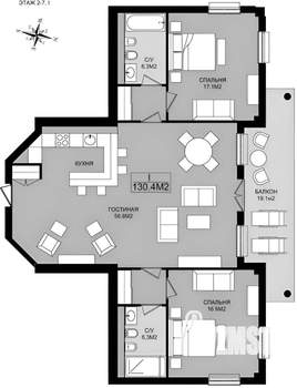 3-к квартира, вторичка, 134м2, 5/8 этаж