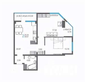 2-к квартира, строящийся дом, 64м2, 15/17 этаж