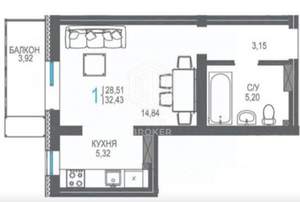 1-к квартира, вторичка, 32м2, 4/20 этаж