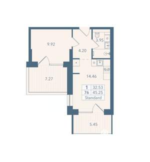 1-к квартира, вторичка, 45м2, 4/8 этаж