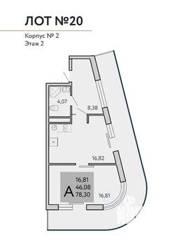 2-к квартира, строящийся дом, 78м2, 7/9 этаж