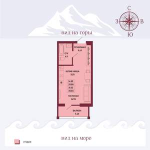 Студия квартира, вторичка, 31м2, 2/16 этаж
