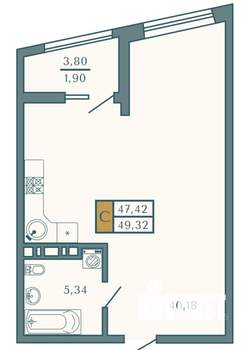 1-к квартира, вторичка, 49м2, 5/5 этаж