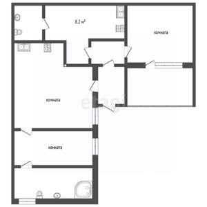 3-к квартира, вторичка, 66м2, 1/2 этаж