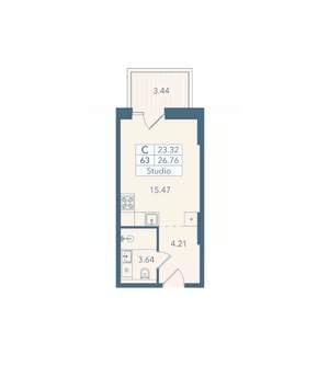 Студия квартира, вторичка, 27м2, 3/8 этаж