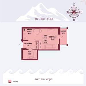 1-к квартира, вторичка, 31м2, 5/16 этаж