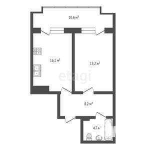 1-к квартира, вторичка, 55м2, 4/8 этаж