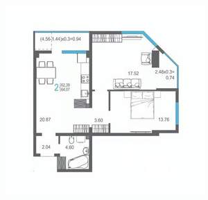 2-к квартира, строящийся дом, 64м2, 15/17 этаж