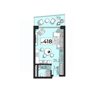 1-к квартира, вторичка, 41м2, 4/6 этаж