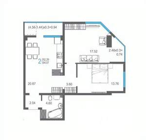 2-к квартира, вторичка, 64м2, 12/17 этаж