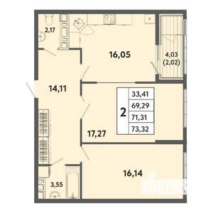 2-к квартира, вторичка, 71м2, 6/20 этаж