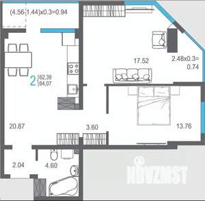 2-к квартира, вторичка, 64м2, 13/18 этаж