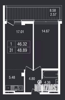 2-к квартира, вторичка, 49м2, 7/8 этаж