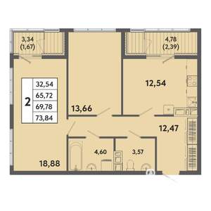 2-к квартира, вторичка, 70м2, 2/20 этаж