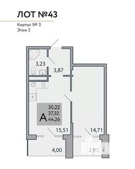 2-к квартира, вторичка, 44м2, 2/3 этаж