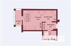 Студия квартира, вторичка, 31м2, 12/16 этаж