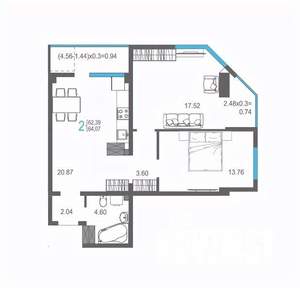 2-к квартира, вторичка, 64м2, 12/17 этаж