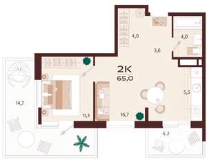2-к квартира, вторичка, 64м2, 8/9 этаж