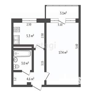 1-к квартира, вторичка, 30м2, 5/5 этаж