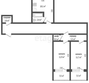 2-к квартира, вторичка, 44м2, 1/5 этаж
